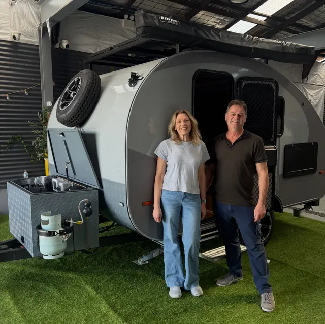 Patrick with their Breath Trailer at handover