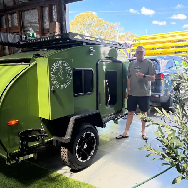 Peter with their Breath Trailer at handover