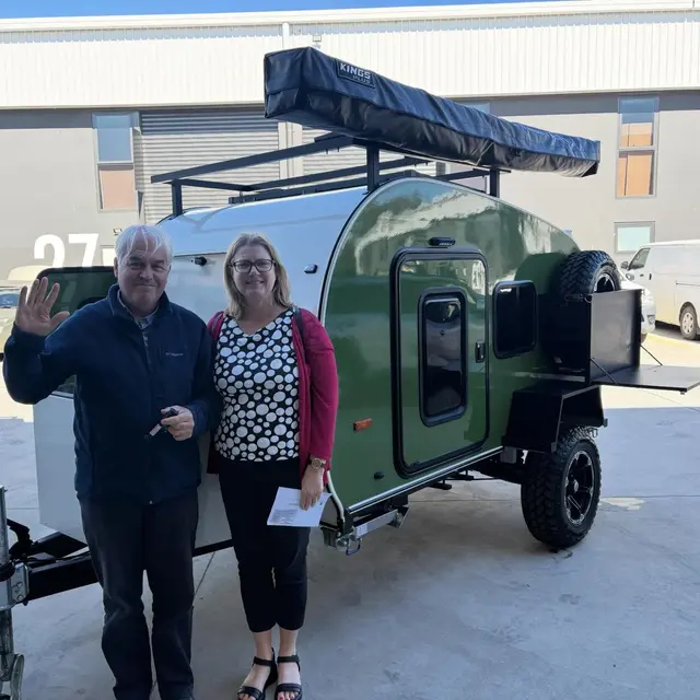 Rebecca & Peter with their Breath Trailer at handover