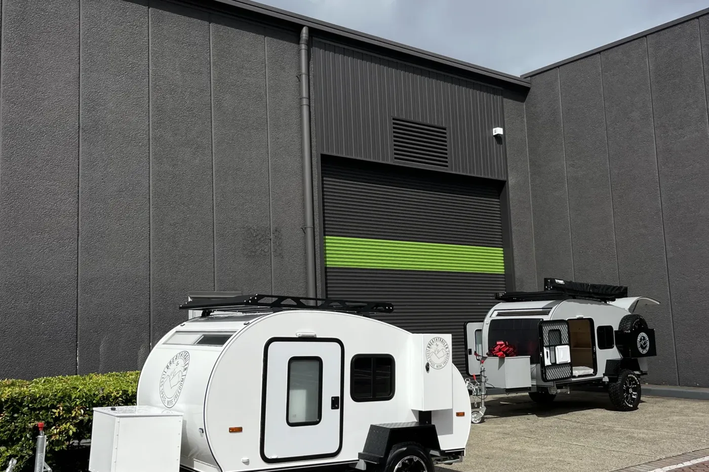 Two Breath Trailer campers at the Australian workshop