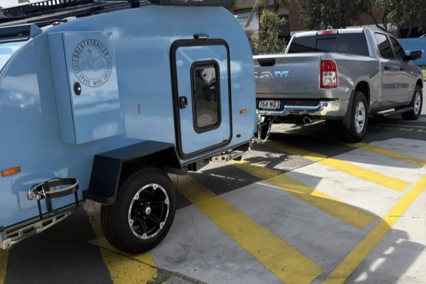 Breath Ultra hitched to a ute, ready to tow