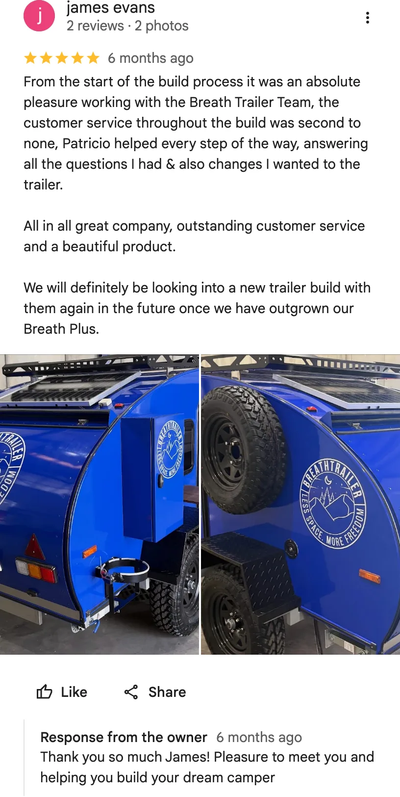 Google review from james evans