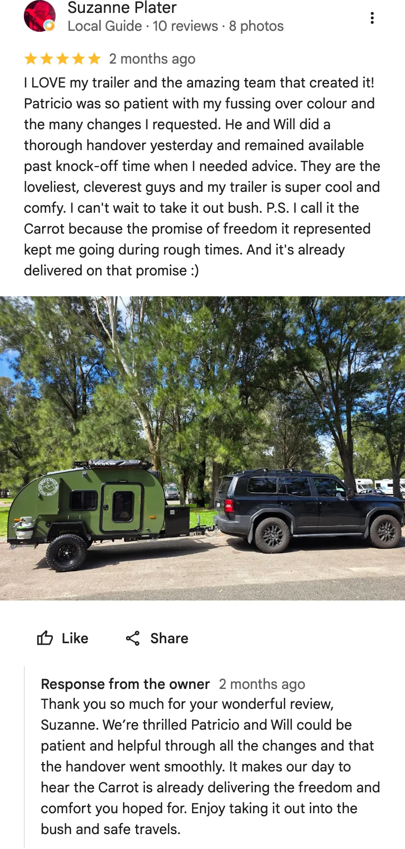 Google review from Suzanne Plater