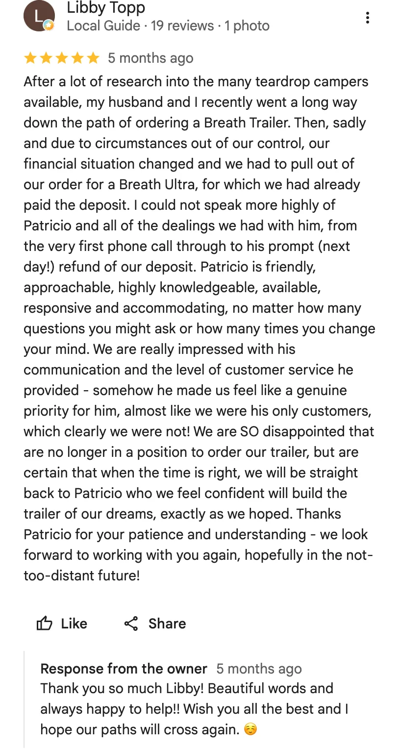 Google review from Libby Topp