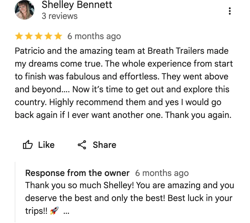 Google review from Shelley Bennett