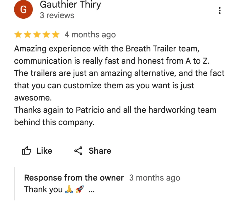 Google review from Gauthier Thiry