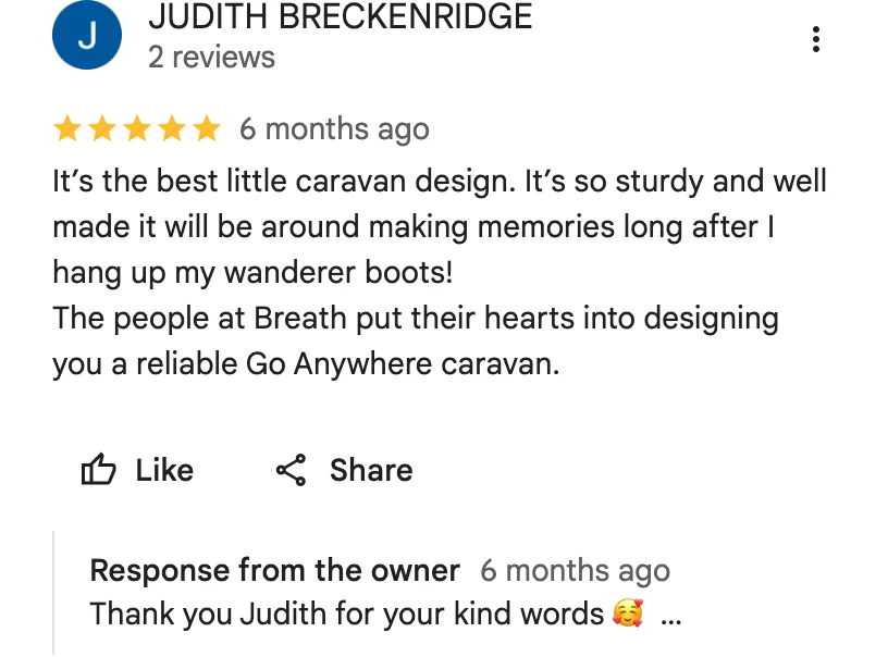 Google review from JUDITH BRECKENRIDGE