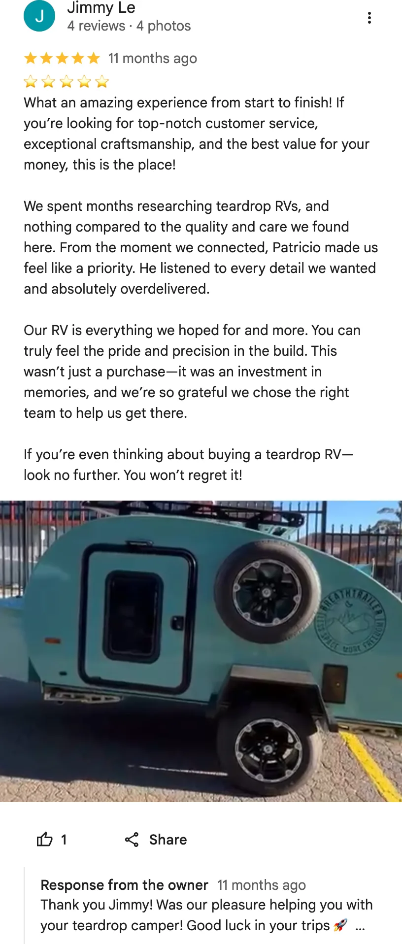 Google review from Jimmy Le