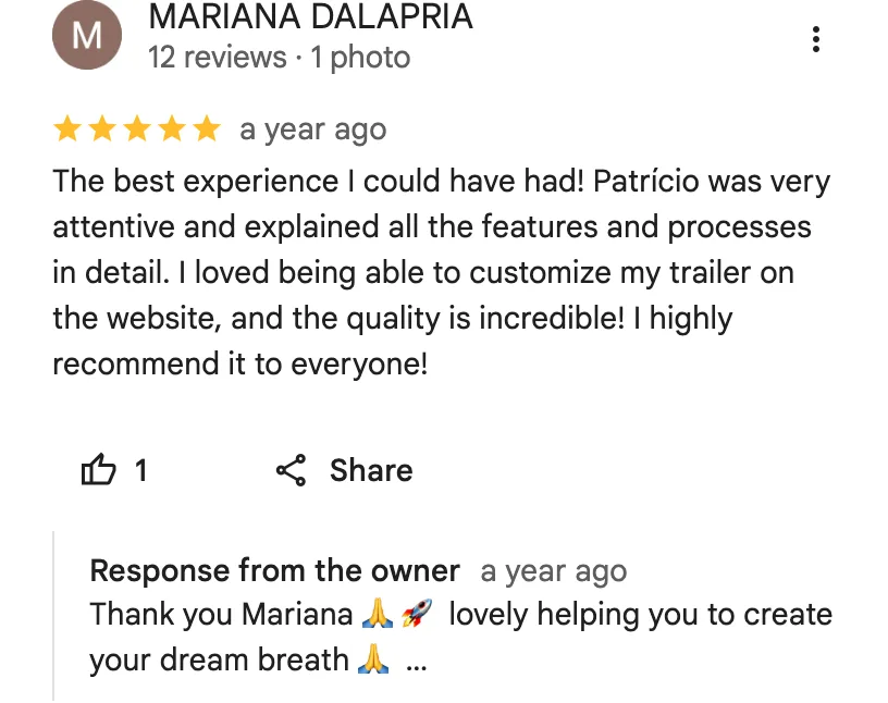 Google review from MARIANA DALAPRIA