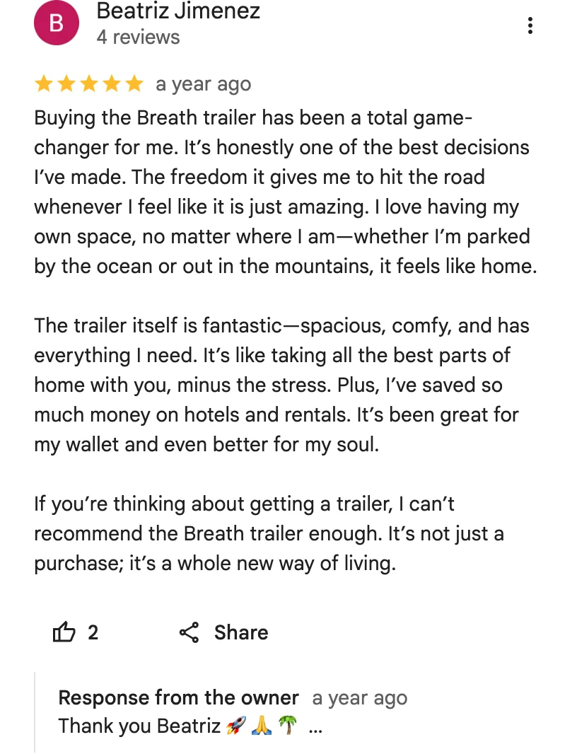 Google review from Beatriz Jimenez