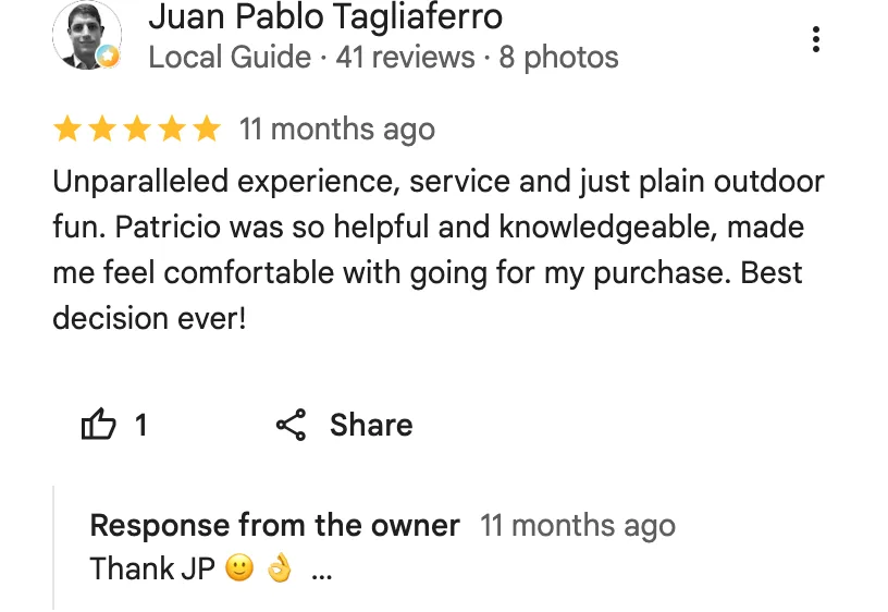 Google review from Juan Pablo Tagliaferro