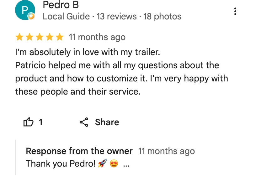 Google review from Pedro B
