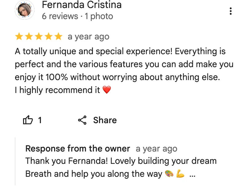 Google review from Fernanda Cristina