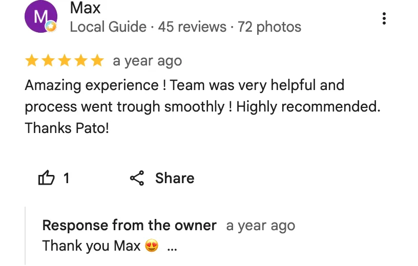 Google review from Max