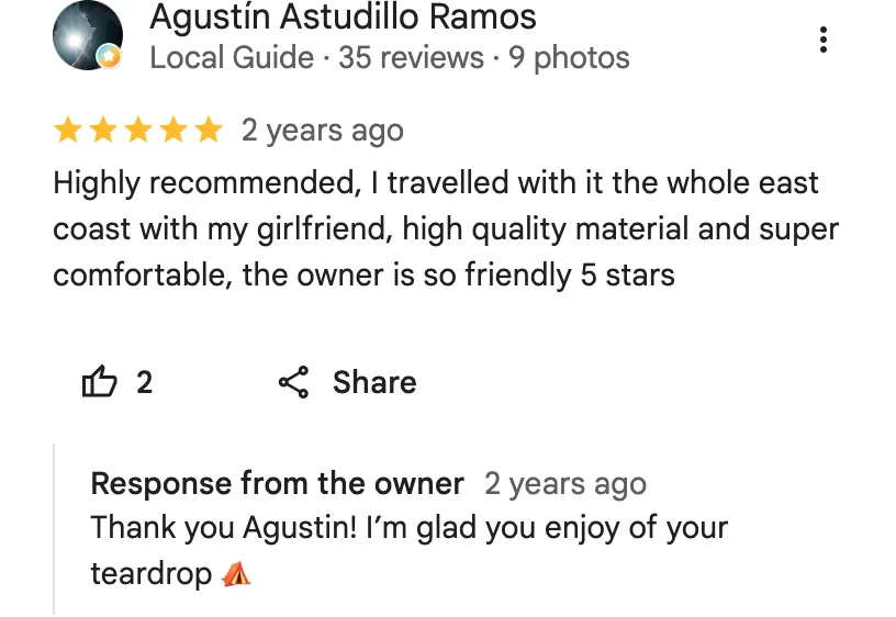 Google review from Agustín Astudillo Ramos