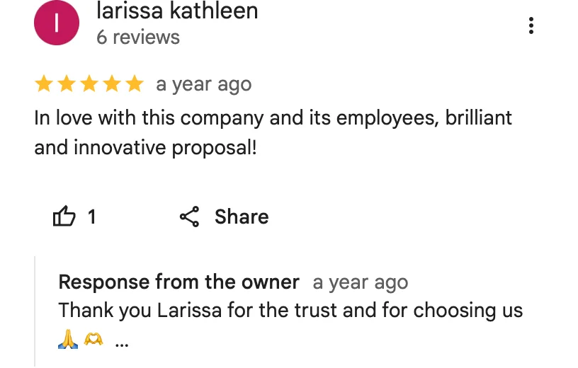 Google review from larissa kathleen