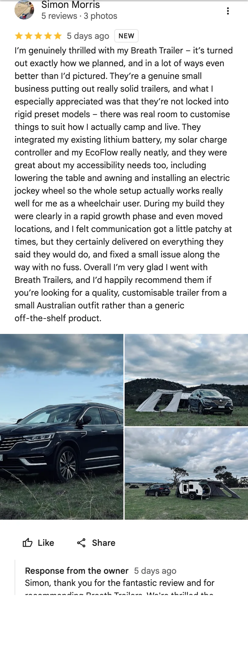Google review from Simon Morris