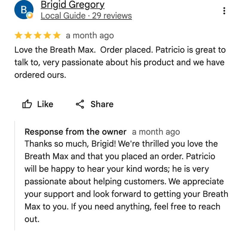 Google review from Brigid Gregory