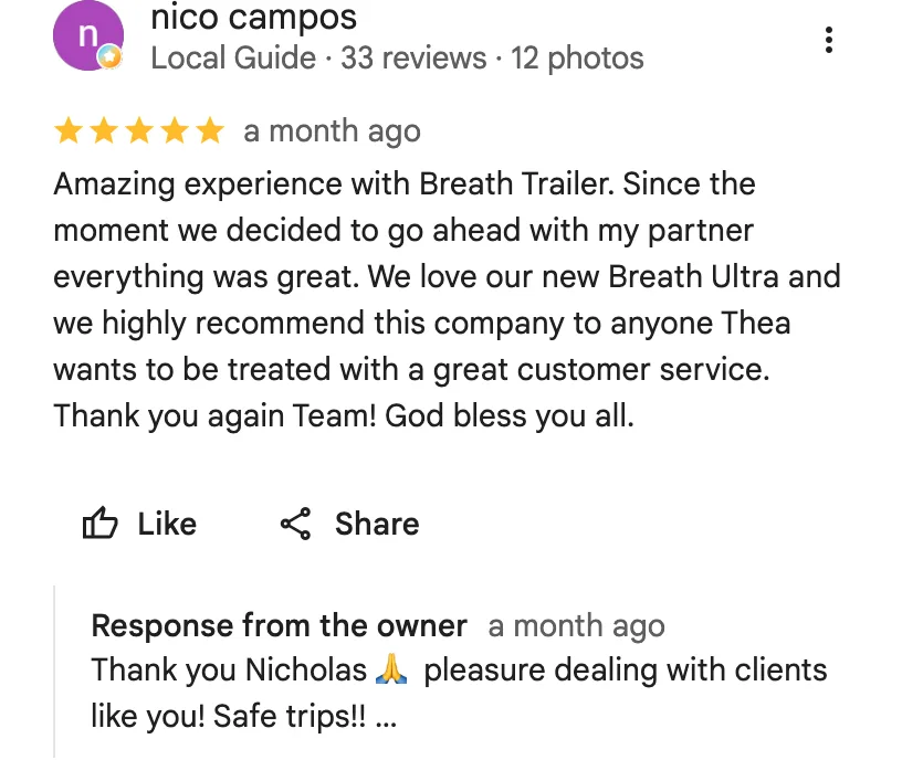 Google review from nico campos