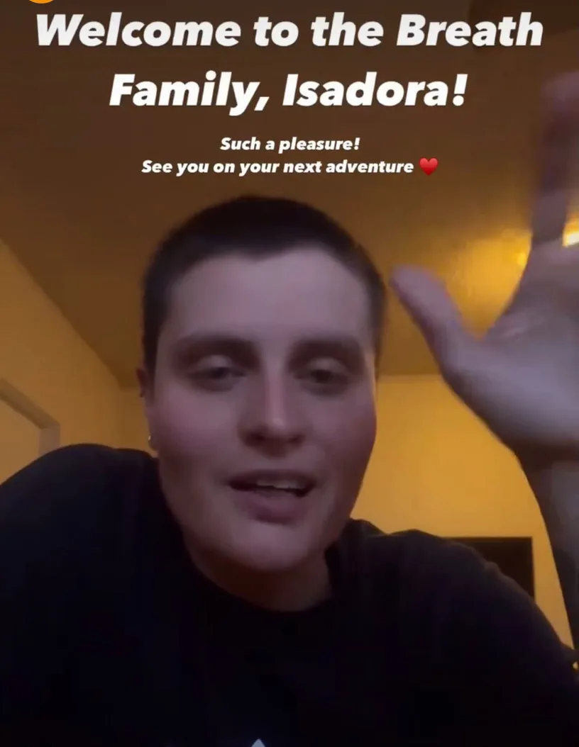Welcome to the Breath Family message for new owner Isadora