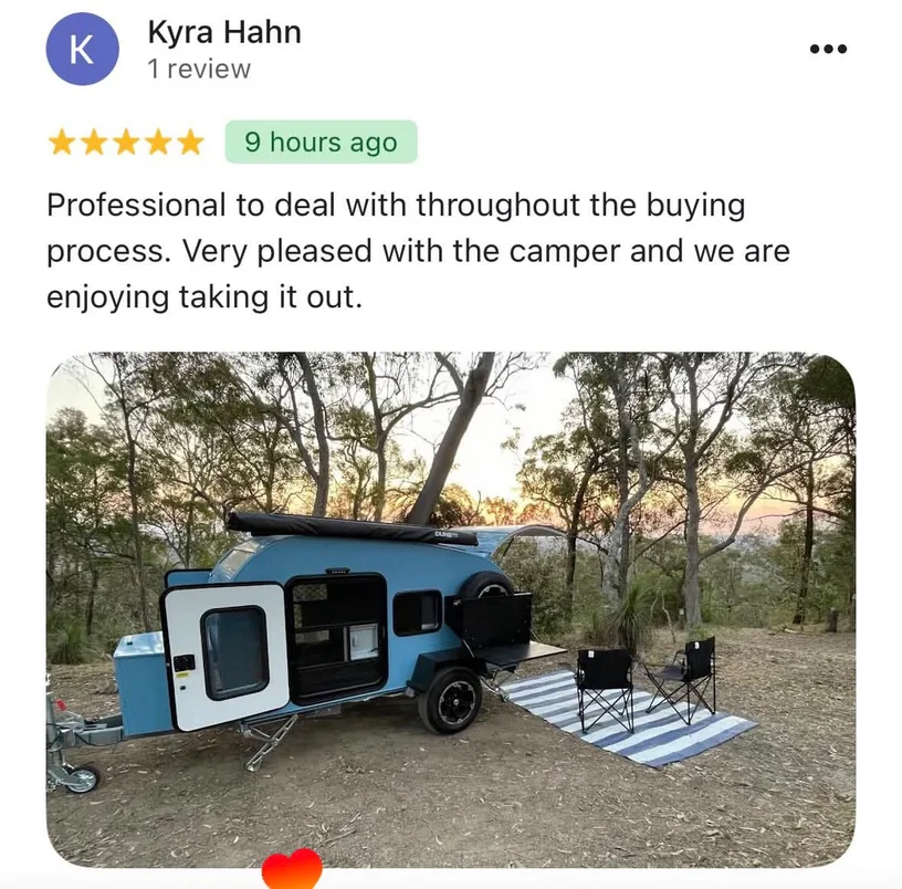 Google review from Kyra Hahn with camper photo