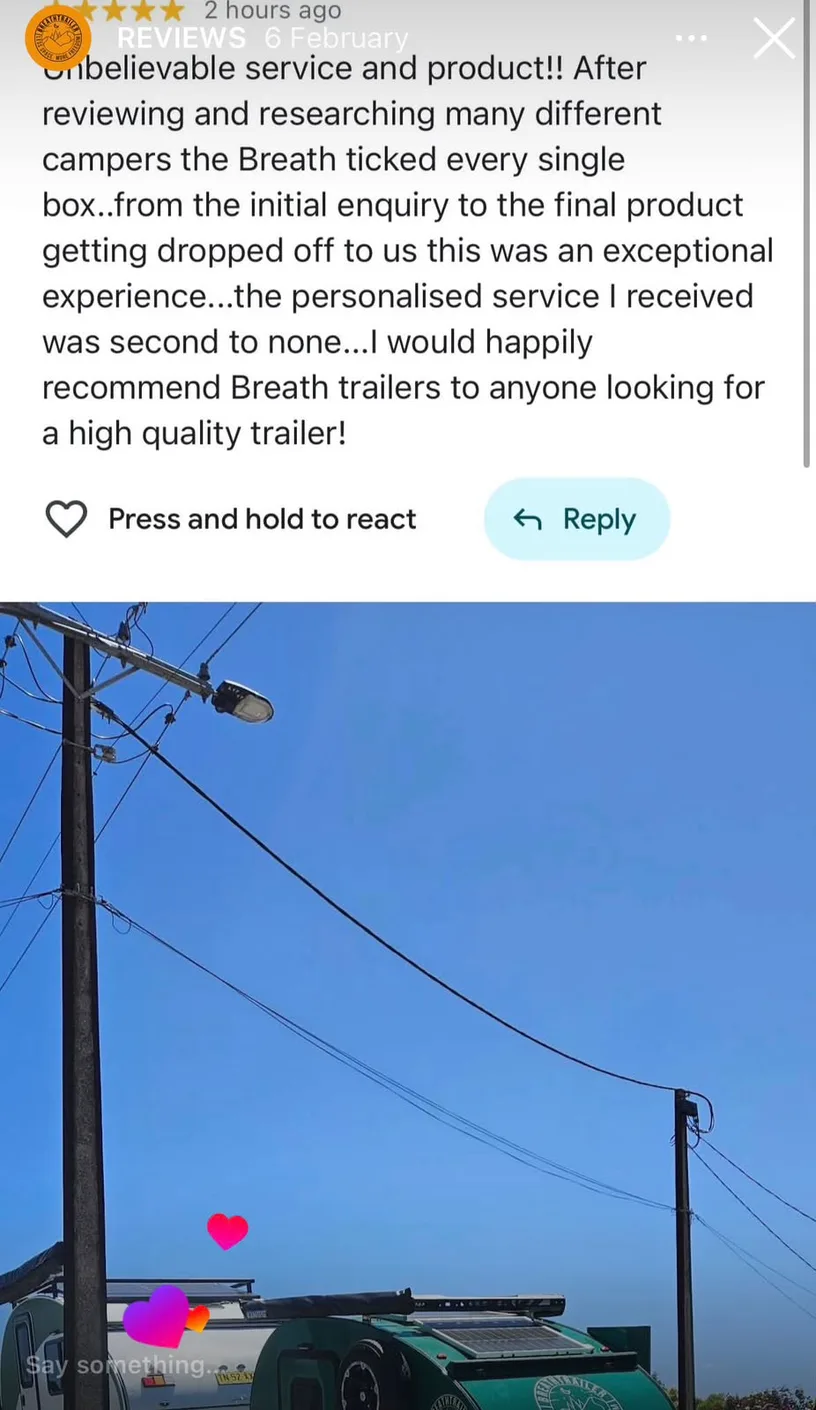 Google review with photos of a Breath Trailer camper