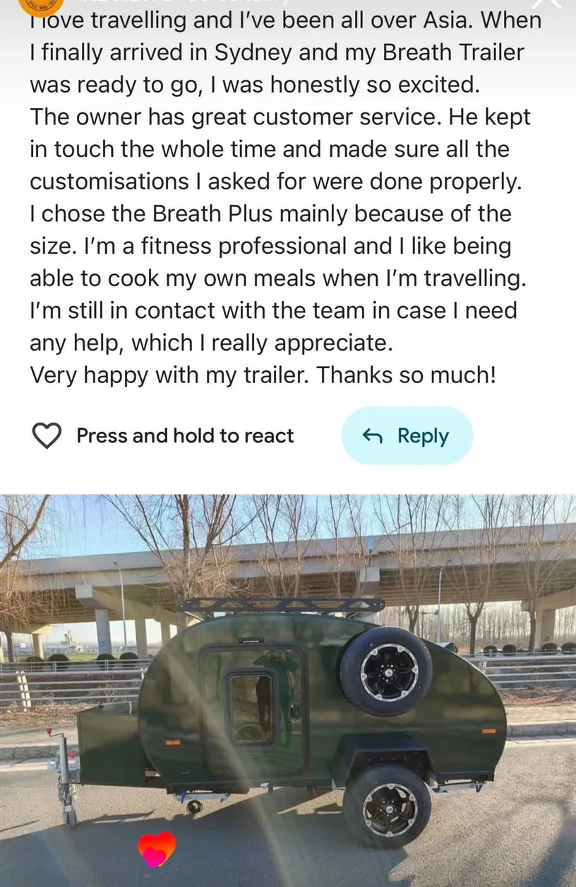 Facebook testimonial from a customer who travelled across Asia