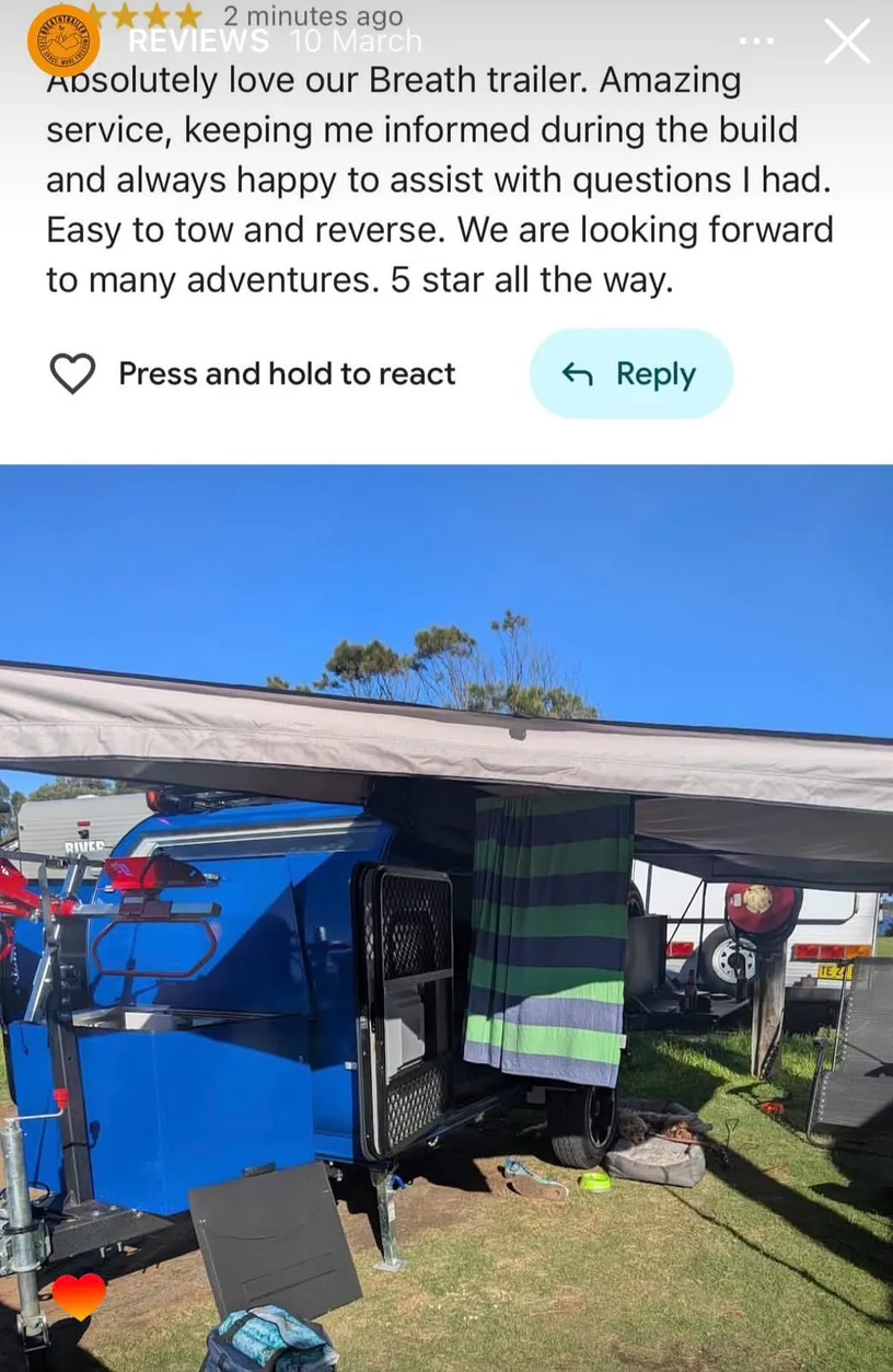 Facebook testimonial: Absolutely love our Breath Trailer, with camper photo