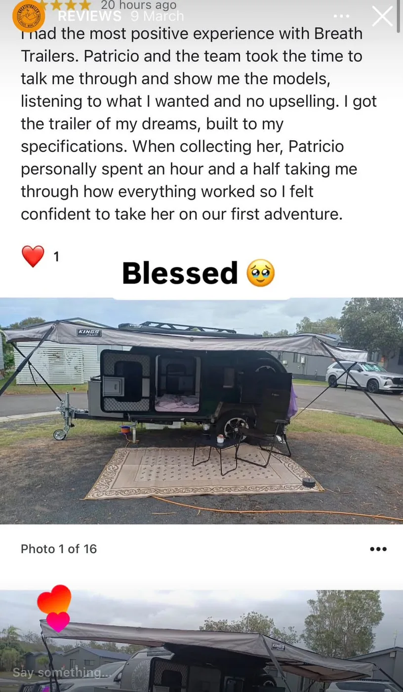 Facebook testimonial: the most positive experience with Breath Trailer